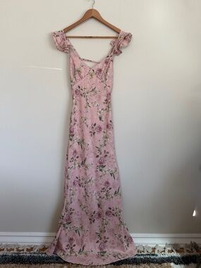 Dress Forum Pink Floral Flutter-Shoulder Dress